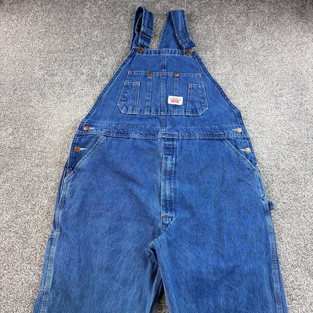 Vintage Round House Overalls Mens 38x30 Blue Cotton Denim Workwear Made in USA
